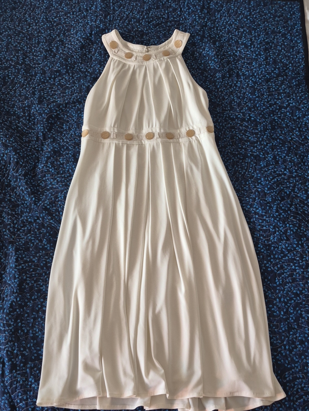 Suzi Chin for Maggy Boutique White Halter Dress with Gold Accents